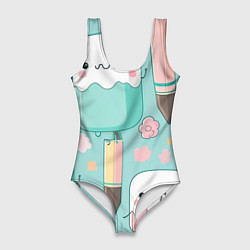 Купальник-боди 3D женский Милые предметы с лицами, цвет: 3D-принт