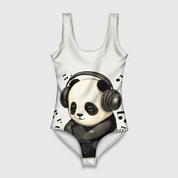Купальник-боди 3D женский Милая панда в наушниках, цвет: 3D-принт