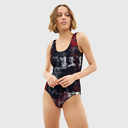 Купальник-боди 3D женский Абстракт красный на чёрном, цвет: 3D-принт — фото 2