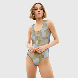 Купальник-боди 3D женский Геометрические золотые, синие и белые кубы, цвет: 3D-принт — фото 2