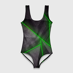 Купальник-боди 3D женский Stripes Abstract green, цвет: 3D-принт