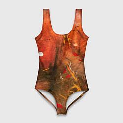 Купальник-боди 3D женский Абстрактный красный туман и краски, цвет: 3D-принт
