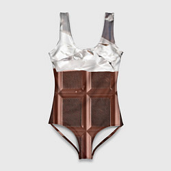 Купальник-боди 3D женский Темная плитка шоколада в обертке, цвет: 3D-принт