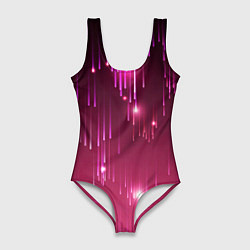 Купальник-боди 3D женский Светящиеся розовые линии, цвет: 3D-принт
