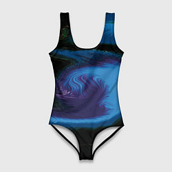 Женский купальник-боди Голубой и фиолетовый абстракт