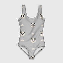 Купальник-боди 3D женский Пандочки и облачка - паттерн серый, цвет: 3D-принт