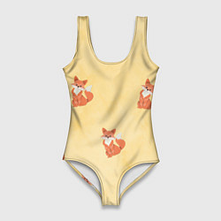 Купальник-боди 3D женский Наблюдательные лисята, цвет: 3D-принт