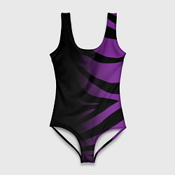 Купальник-боди 3D женский Фиолетовый с черными полосками зебры, цвет: 3D-принт