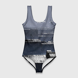 Купальник-боди 3D женский Тёмный металлический город будущего, цвет: 3D-принт