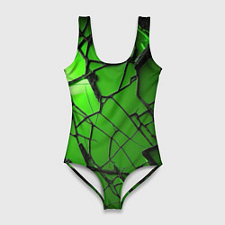 Купальник-боди 3D женский Зеленое треснутое стекло, цвет: 3D-принт