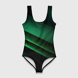 Купальник-боди 3D женский Черно зеленые полосы, цвет: 3D-принт