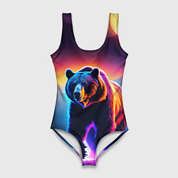 Купальник-боди 3D женский Люминесцентный медведь гризли, цвет: 3D-принт