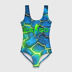 Купальник-боди 3D женский CSGO green blue neon, цвет: 3D-принт