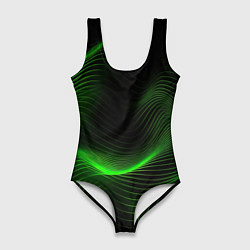 Женский купальник-боди Зеленая абстракция на черном фоне