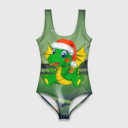 Купальник-боди 3D женский Зеленый дракончик 2024, цвет: 3D-принт