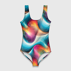 Женский купальник-боди Волнообразная разноцветная абстракция