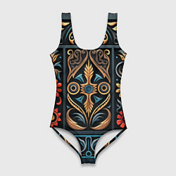Купальник-боди 3D женский Узор с растительными элементами в славянском стиле, цвет: 3D-принт