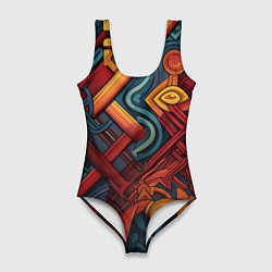 Купальник-боди 3D женский Абстрактный узор в этническом стиле, цвет: 3D-принт