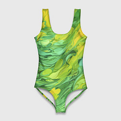 Женский купальник-боди Зелено желтая краска