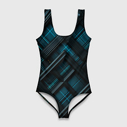 Женский купальник-боди Тёмно-синяя диагональная клетка в шотландском стил