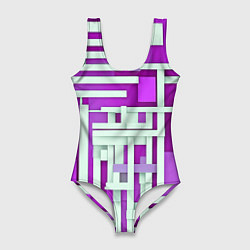 Купальник-боди 3D женский Полосы на фиолетовом фоне, цвет: 3D-принт