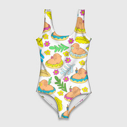 Купальник-боди 3D женский Капибары на отдыхе, цвет: 3D-принт