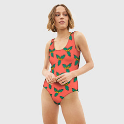 Купальник-боди 3D женский Ягоды остролиста, цвет: 3D-принт — фото 2