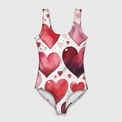 Купальник-боди 3D женский Паттерн акварельные сердечки, цвет: 3D-принт