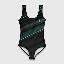 Женский купальник-боди Черные объемные полосы с бирюзовой абстракцией