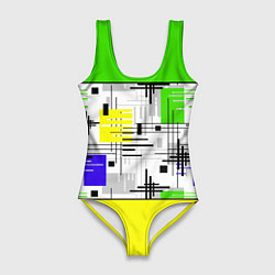 Женский купальник-боди Узор из полос желтого и зеленого цвета