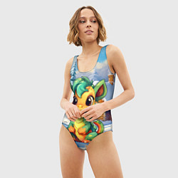 Купальник-боди 3D женский Крошечный дракон зимы 2024, цвет: 3D-принт — фото 2