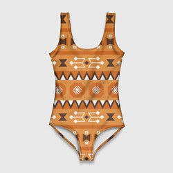 Купальник-боди 3D женский Brown tribal geometric, цвет: 3D-принт