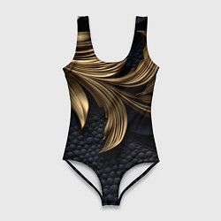 Купальник-боди 3D женский Золотые узоры в виде листьев, цвет: 3D-принт