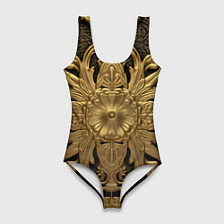 Купальник-боди 3D женский Золотой обстрактный узор, цвет: 3D-принт