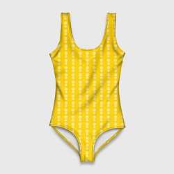 Купальник-боди 3D женский Жёлтый полосы в цветочек, цвет: 3D-принт