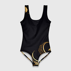 Купальник-боди 3D женский Золотистые объемные листья и узоры, цвет: 3D-принт