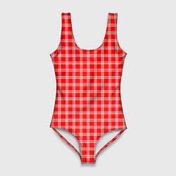 Купальник-боди 3D женский Красно-белый клетчатый, цвет: 3D-принт