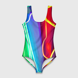 Купальник-боди 3D женский Абстрактные цветные полосы - композиция, цвет: 3D-принт