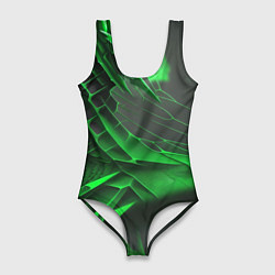Женский купальник-боди Зелёная сеть на чёрном фоне