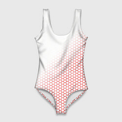 Купальник-боди 3D женский Красно-белый соты, цвет: 3D-принт