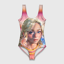 Купальник-боди 3D женский Энид Синклер - арт и текстура розового свитера, цвет: 3D-принт