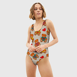 Купальник-боди 3D женский Мишки в свитерах и сердечки, цвет: 3D-принт — фото 2