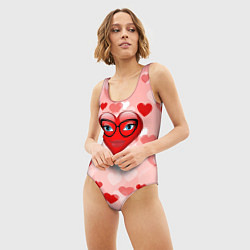 Купальник-боди 3D женский Сердце в очках, цвет: 3D-принт — фото 2