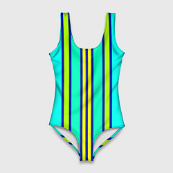 Купальник-боди 3D женский Вертикальные неоновые полосы, цвет: 3D-принт