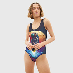 Купальник-боди 3D женский Космонавт на ракете в галактике, цвет: 3D-принт — фото 2