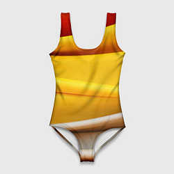 Женский купальник-боди Желтая абстракция с оранжевой волной