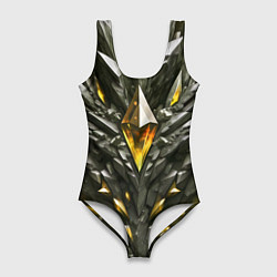 Купальник-боди 3D женский Камень и золотой кристалл, цвет: 3D-принт