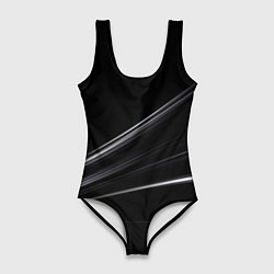 Женский купальник-боди Белые полосы на черной абстракции