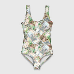 Купальник-боди 3D женский Российские денежные купюры, цвет: 3D-принт