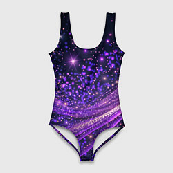 Женский купальник-боди Фиолетовые сверкающие абстрактные волны
